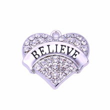 Fashion Jewelry Latest Design lettering Believe Hope Love Heart Shape Charm Crystal  Statement Pendant